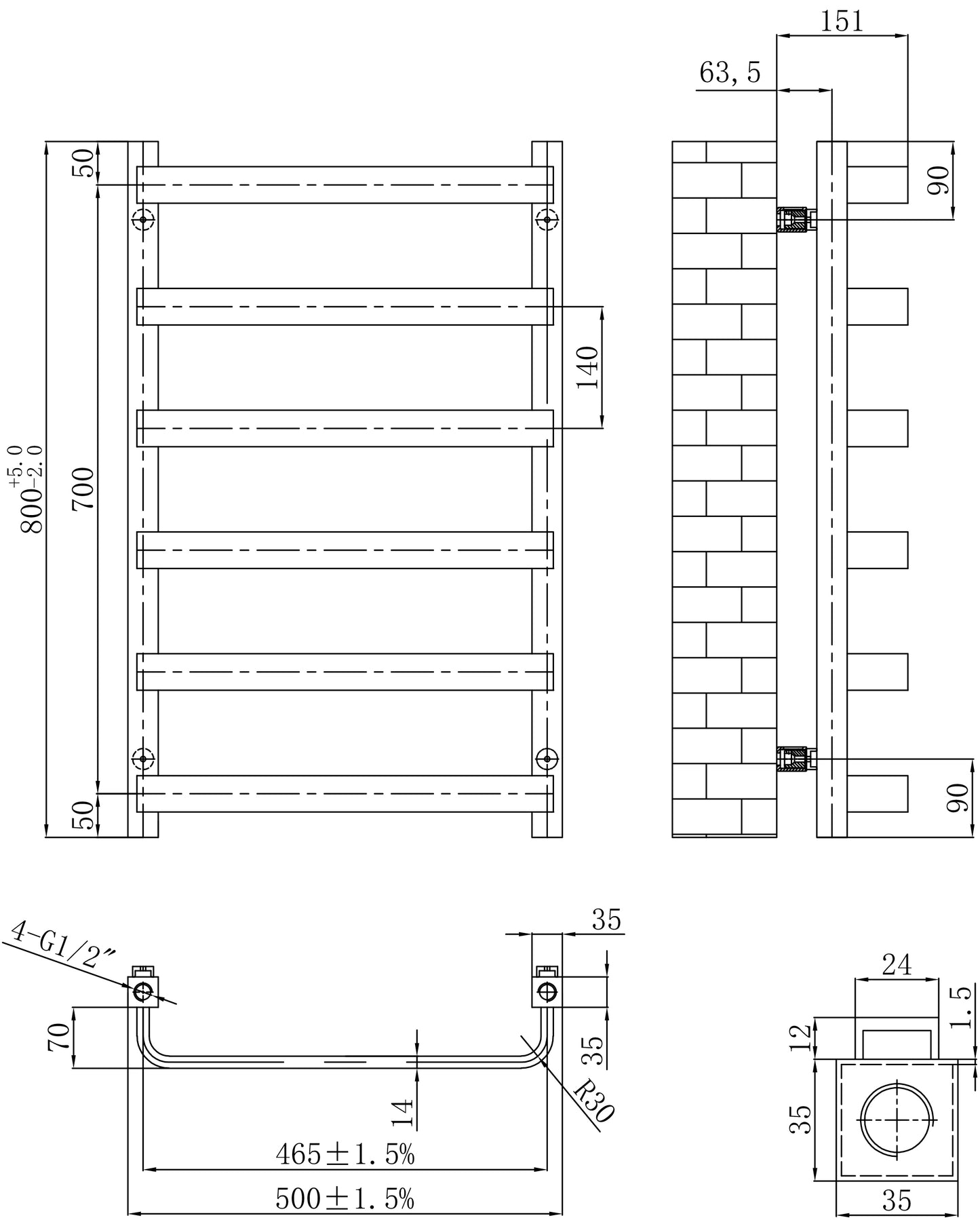 NEW Hastings brushed bronze 800x500mm Towel radiator