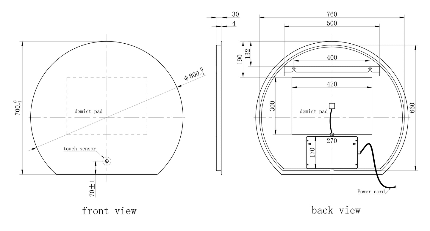 Tailored Olive Semi circle led mirror 3072