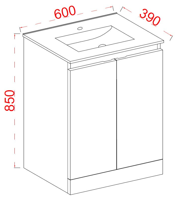 Plumb essentials 600 2 door white gloss vanity unit and basin