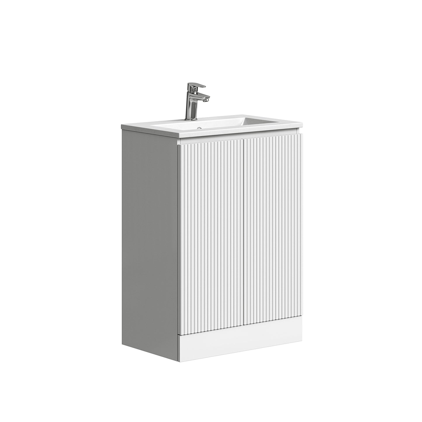 Plumb essentials Fluted 600 2 door white gloss vanity unit and basin