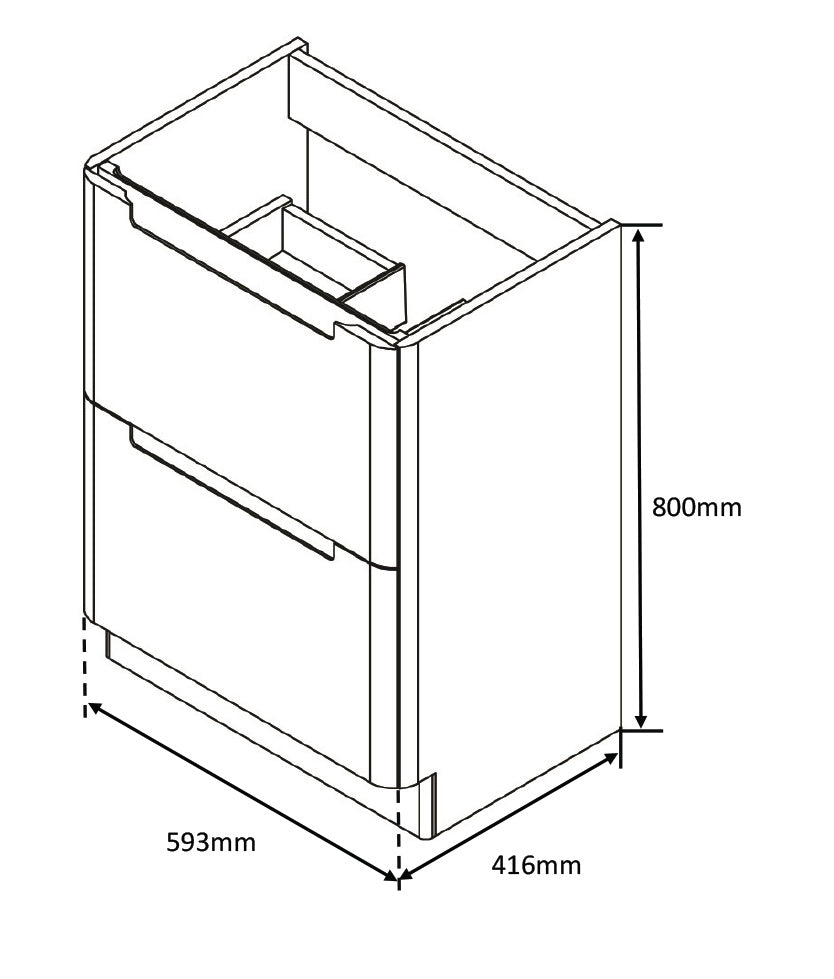 Monza Fluted 600 floor standing 2 drawer vanity unit Country oak