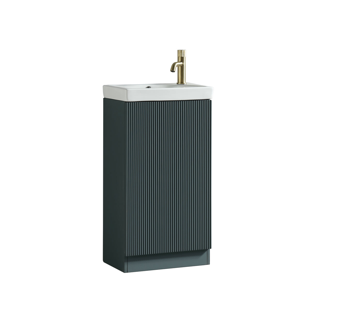 Flauto Mini cloakroom vanity unit in smoked sage with ceramic basin
