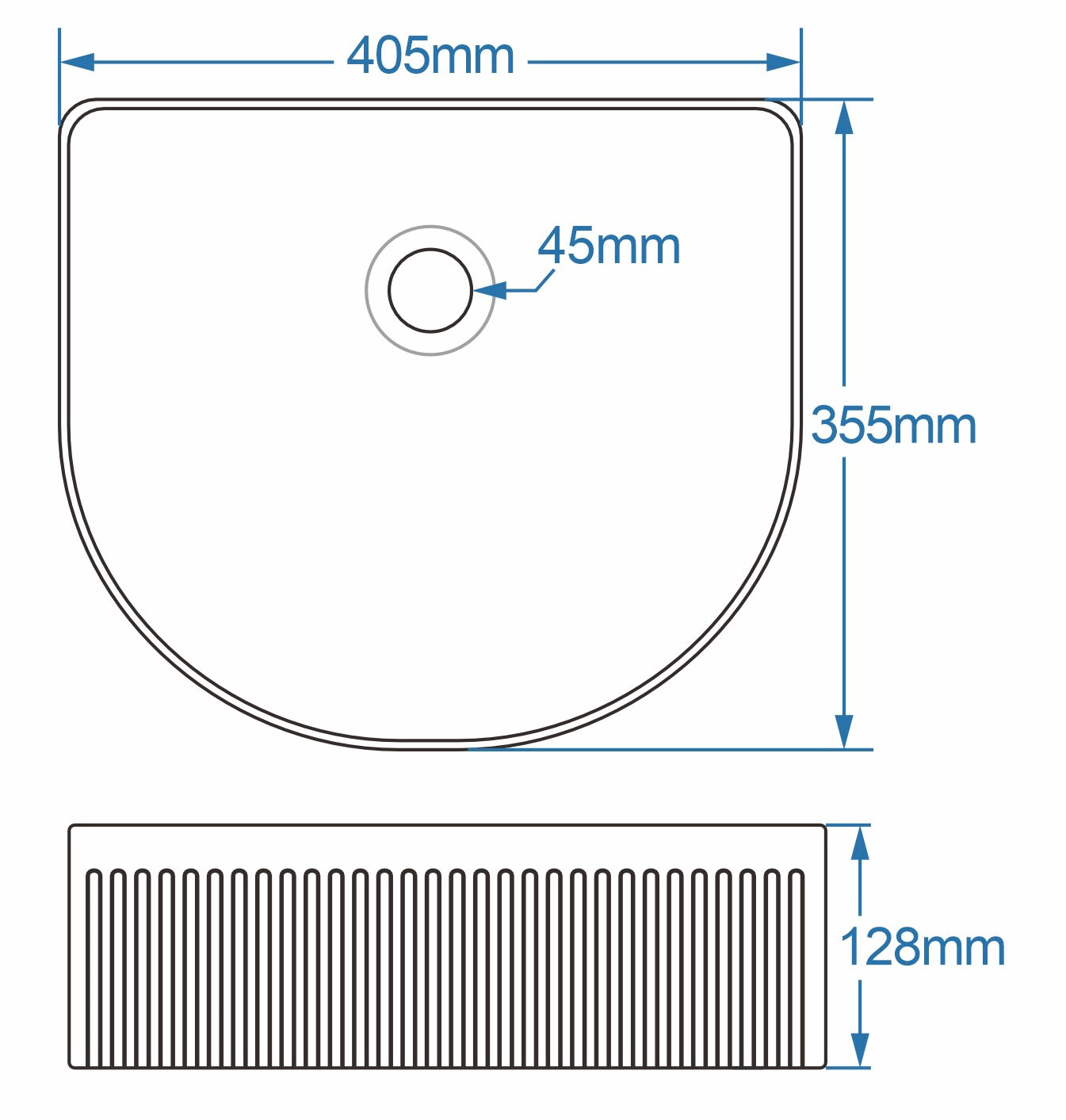 Flauto fluted D shape basin 405mm