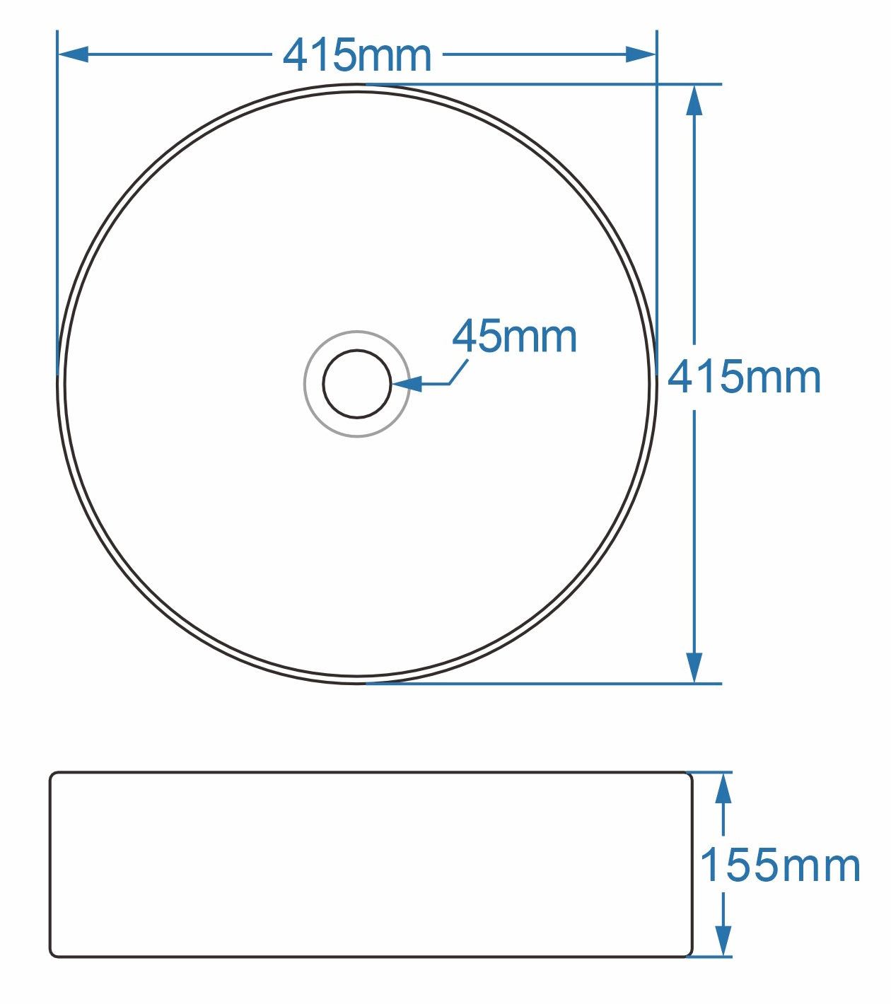 Rimini round ceramic counter top basin 415mm