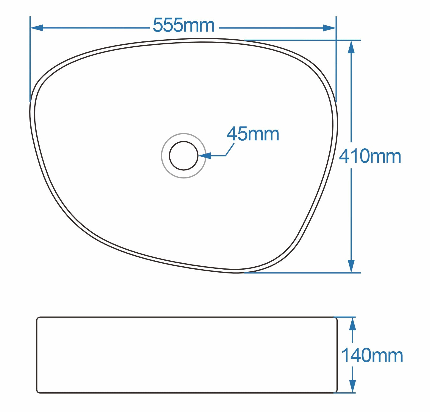 Orca Pebble counter top back basin
