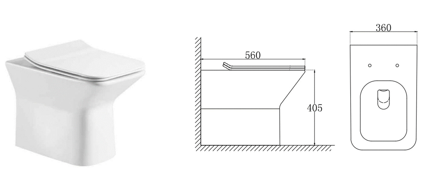 Tailored square plumb essential Rimless Back to wall pan