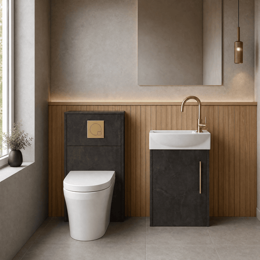 Hudson Reed Juno 440mm Metallic Slate Left Hand Wall Hung Cloakroom Suite With Cistern