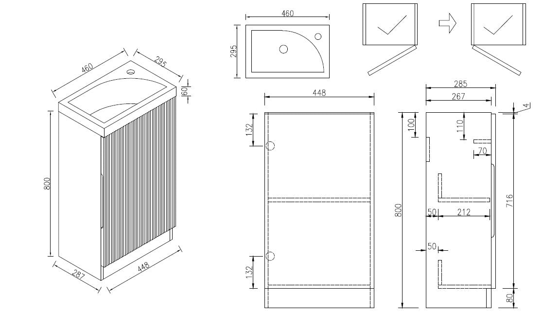 Flauto Mini cloakroom vanity unit in Soft coffee with ceramic basin