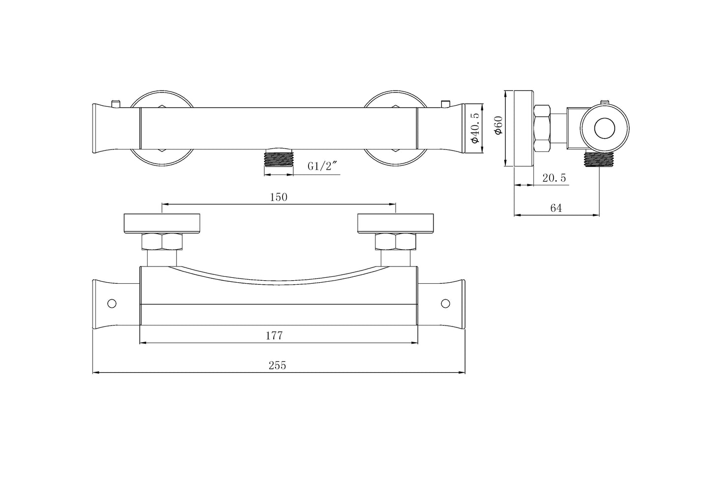Exposed thermostatic chrome shower