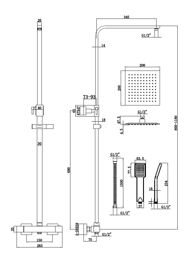 Plumb essential dual exposed Brushed brass shower Square TIS0204