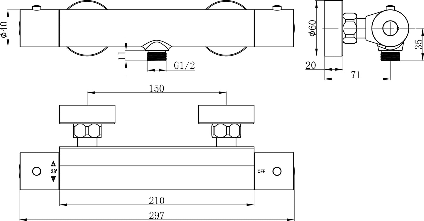 Exposed round thermostatic shower valve in chrome