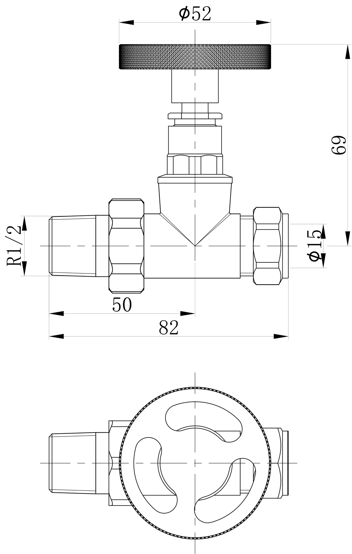 Maesteg straight industrial radiator valve in Black finish