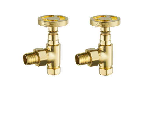 Maesteg angle industrial radiator valve in Brushed brass finish