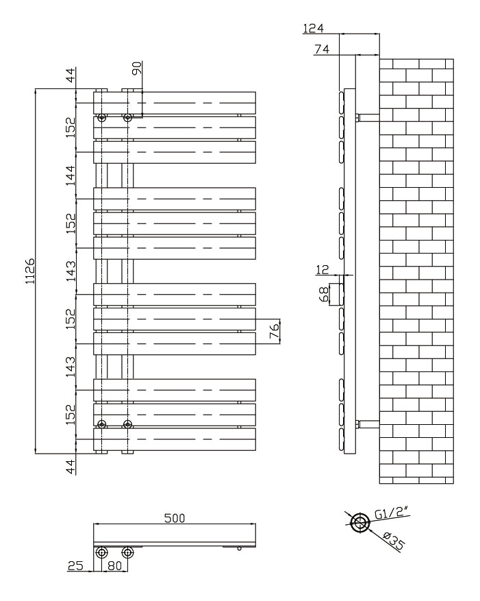 Wellington 1122x500 Anthracite grey designer offset towel radiator TIS2098