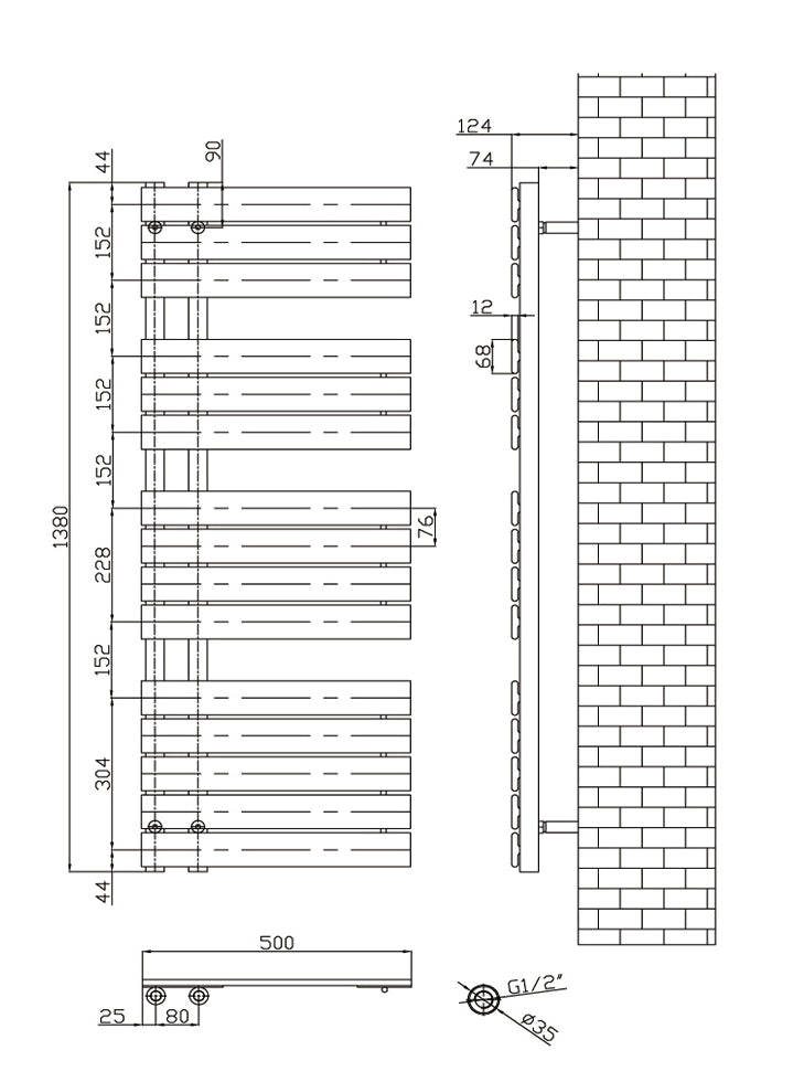 Wellington 1292x500 Anthracite grey designer offset towel radiator TIS2099
