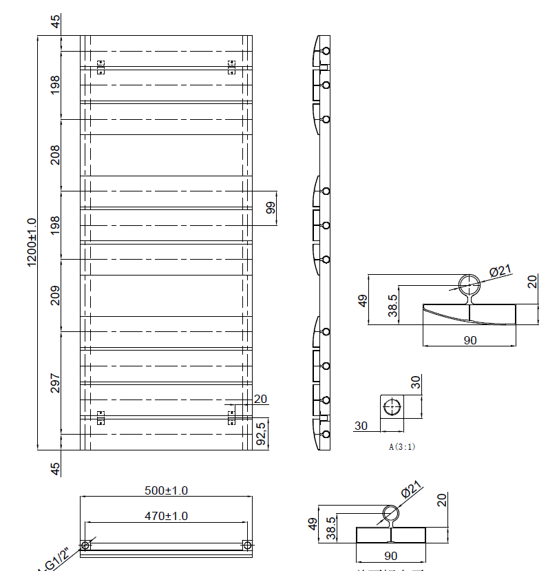 Tailored Hamden anthracite 1200x500mm aluminium radiator TIS2150
