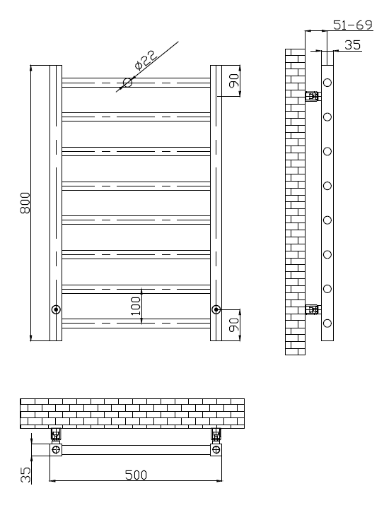 Sanson Brushed brass 800x500mm towel radiator