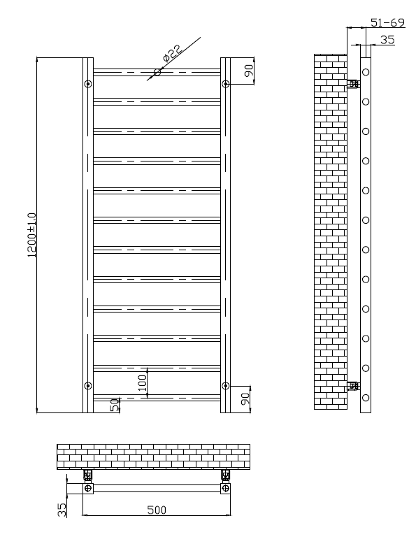 Sanson Brushed brass 1200x500mm towel radiator