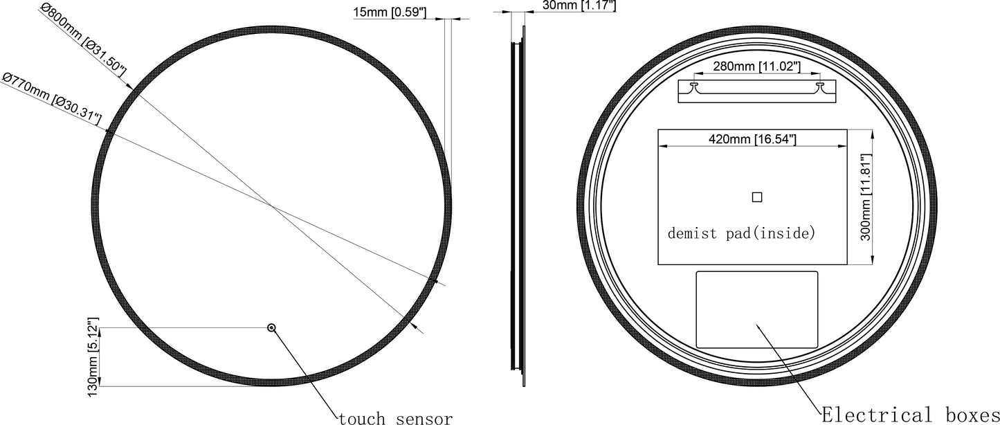 Tailored Lilly 800mm round led mirror with colour change touch TIS3050