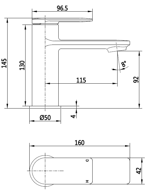 Risca Chrome basin mixer with click waste