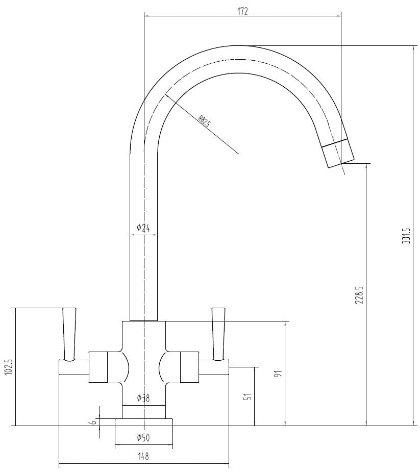 Tailored Monmouth BLACK swank neck kitchen tap TIS5153