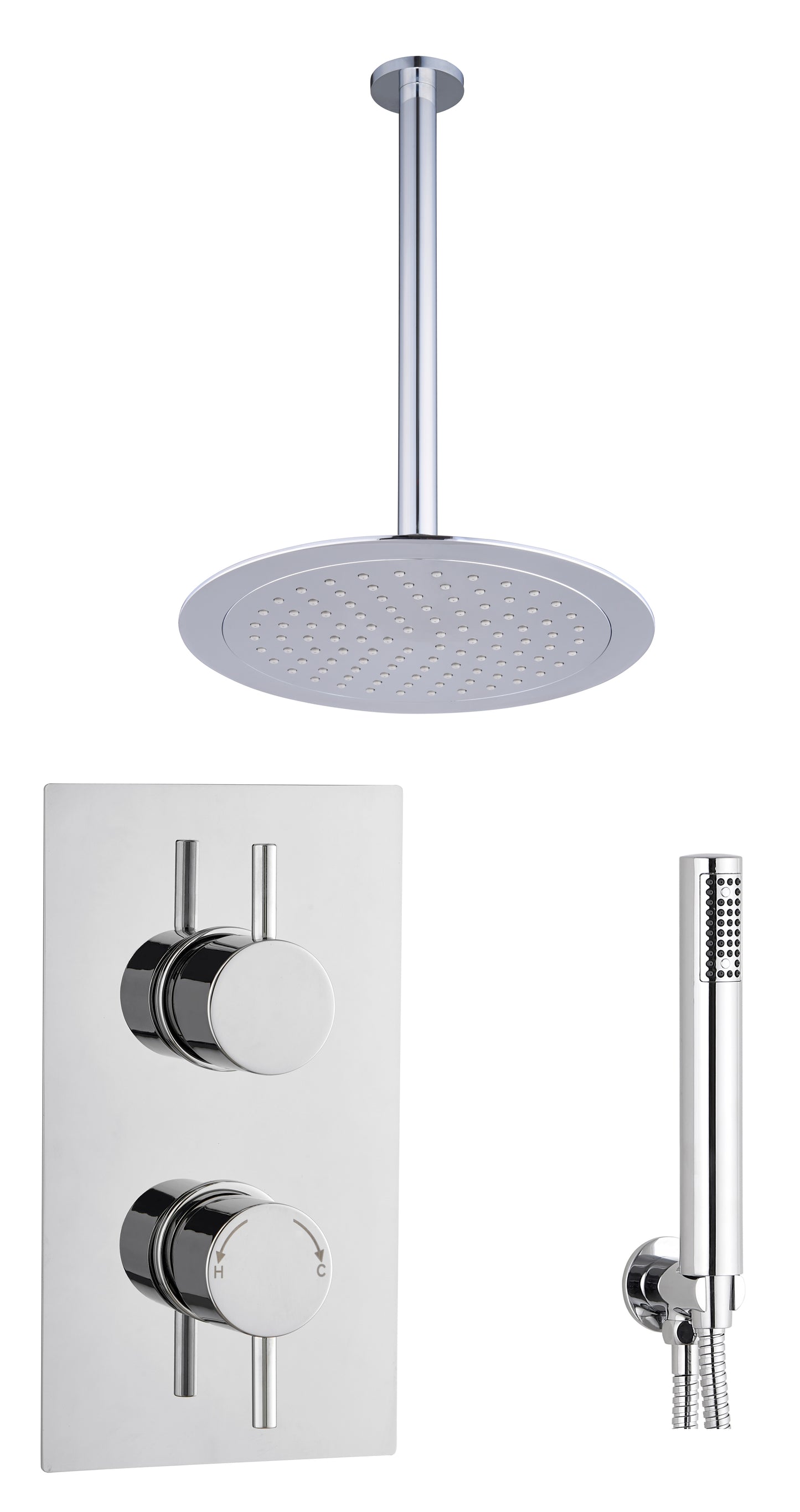 ROUND CONCEALED SHOWER KIT 2 OUTLET WITH CEILING MOUNTED SHOWER HEAD AND HANDSET