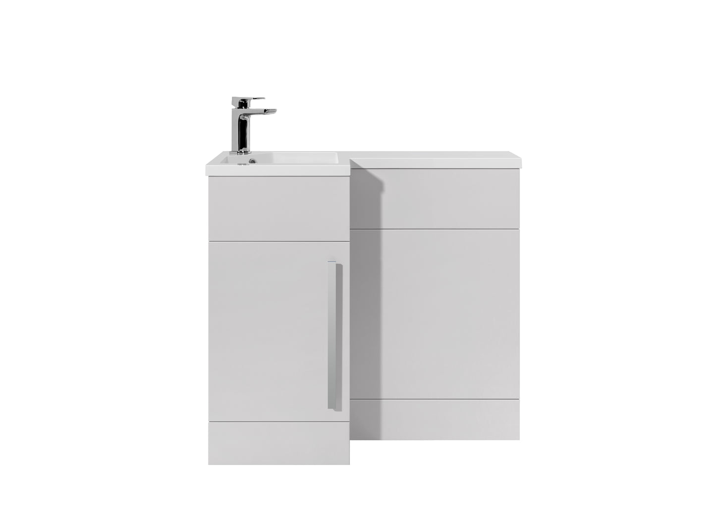 Verona 900 L shape vanity unit and ceramic basin gloss white left hand