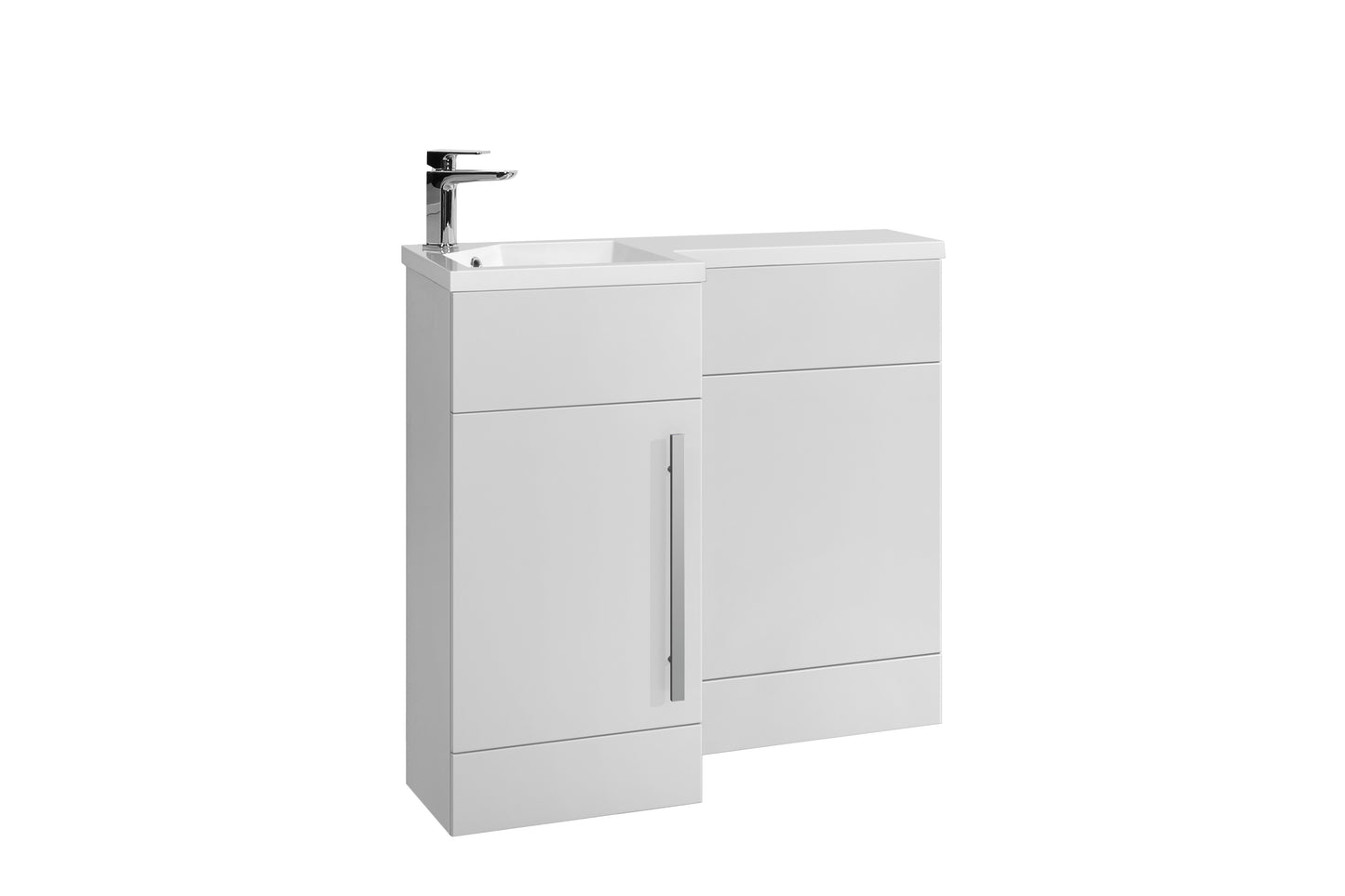 Verona 900 L shape vanity unit and ceramic basin gloss white left hand