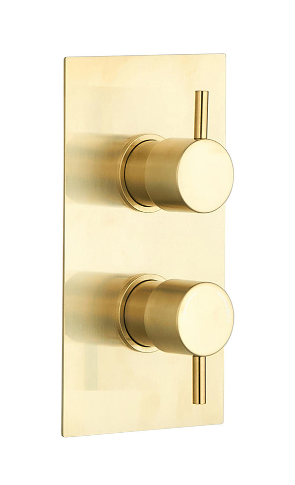 Thermostatic round concealed valve 2 handle 2 outlet Brushed brass gold