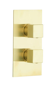 Thermostatic Square concealed valve 2 handle 2 outlet Brushed brass gold