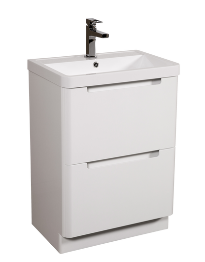 Monza 500 floor standing 2 drawer vanity unit and basin White gloss
