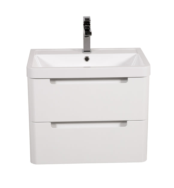 Monza 600mm 2 door wall hung vanity unit and basin White gloss