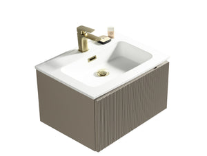 Flauto fluted wall hung vanity unit 600mm soft coffee 4360