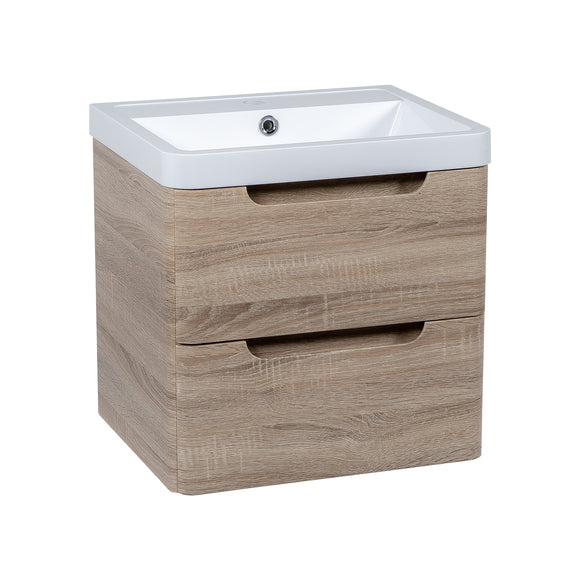 Monza 500mm 2 door wall hung vanity unit and basin Country oak