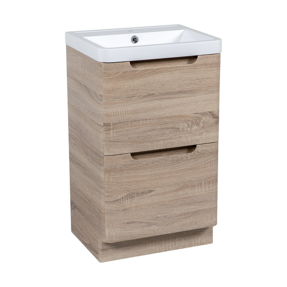 Monza 500 floor standing 2 drawer vanity unit and basin country oak