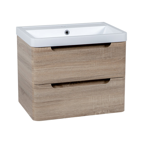 Monza 600mm 2 door wall hung vanity unit and basin Country oak