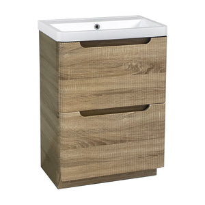 Monza Fluted 600 floor standing 2 drawer vanity unit Country oak