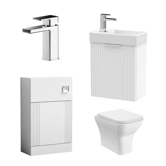 nuie Deco 400mm Satin White Wall Hung Cloakroom Suite