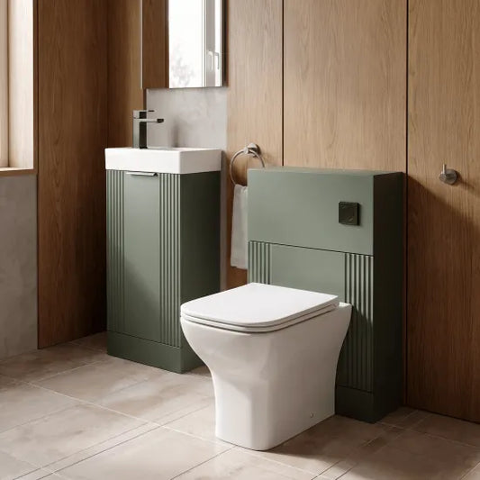 nuie Deco 400mm Satin Green Floor Standing Cloakroom Suite