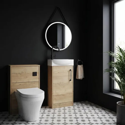 Hudson Reed Juno 440mm Autumn Oak Right Hand Floor Standing Cloakroom Suite