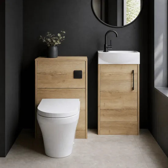 Hudson Reed Juno 440mm Autumn Oak Right Hand Floor Standing Cloakroom Suite