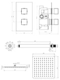 Chrome Square dual concealed shower valve 1 outlet complete set TIS0008C