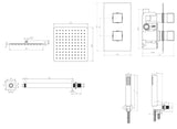 Chrome Square dual concealed shower valve 2 outlet complete set TIS0010C