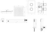 Chrome Square dual concealed shower valve 2 outlet complete set TIS0010