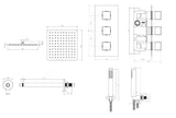 Chrome Square Triple concealed shower valve 2 outlet complete set TIS0012C