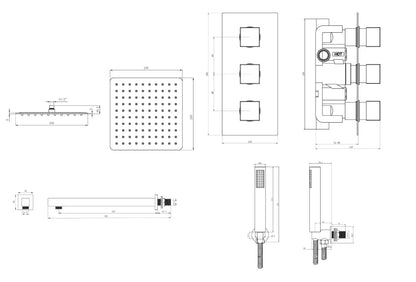 Chrome Square Triple concealed shower valve 2 outlet complete set TIS0012