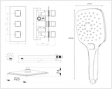 Black Square Triple concealed shower valve 2 outlet complete set TIS0132