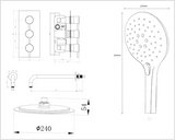 Black Round Triple concealed shower valve 2 outlet complete set TIS0133