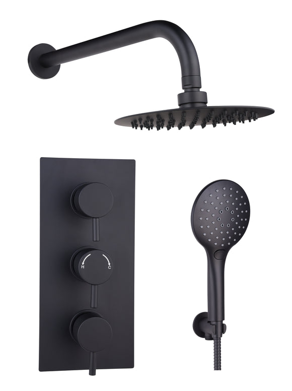 Black Round Triple concealed shower valve 2 outlet complete set TIS0133