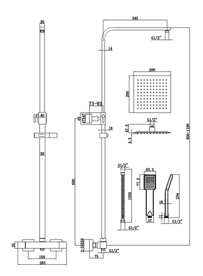 Plumb essential dual exposed Brushed brass shower Square TIS0204